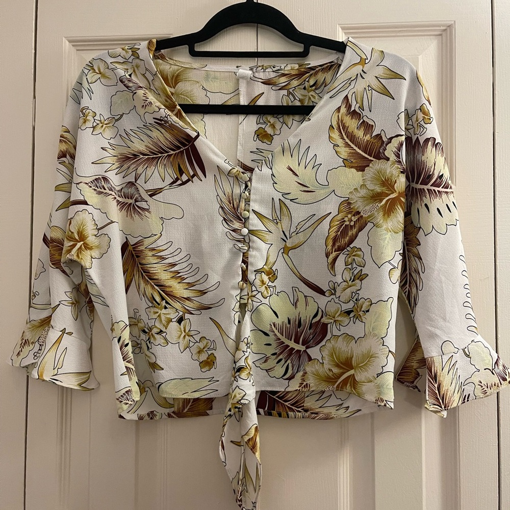 Elegant Floral Tie-Front Blouse